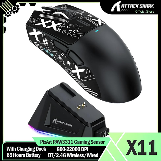 Attack Shark X11 – Ultra-Light RGB Gaming Mouse (22,000 DPI, Triple Mode, Dock Included)