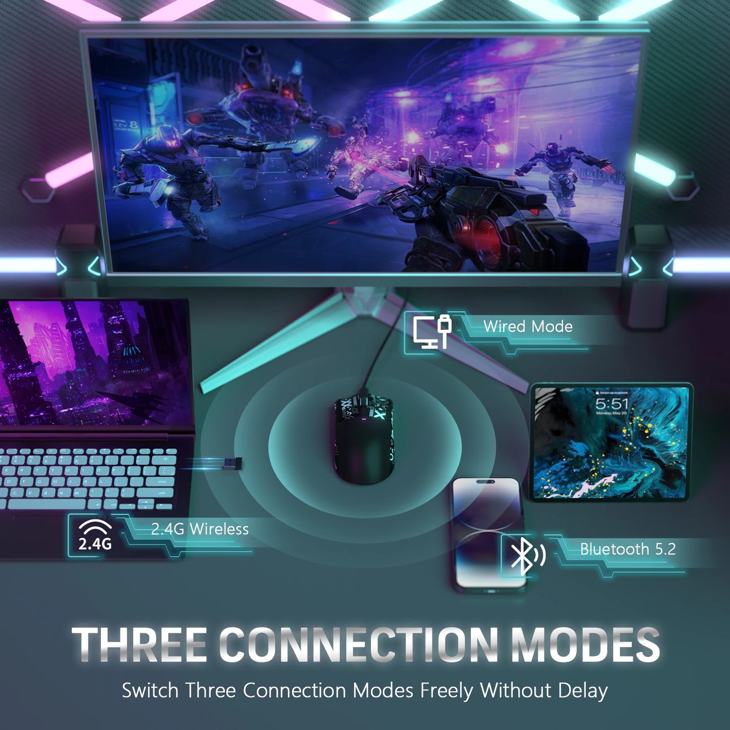 Attack Shark X11 – Ultra-Light RGB Gaming Mouse (22,000 DPI, Triple Mode, Dock Included)